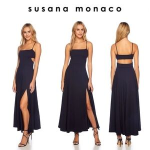 Susana Monaco String Long Slit Cutout Maxi Sundress in Navy Blue sz S 248$